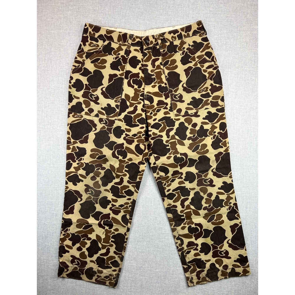 VTG 90s Winchester Duck Camo Hunting Pants Men L Brown Tan Utility Adjustable